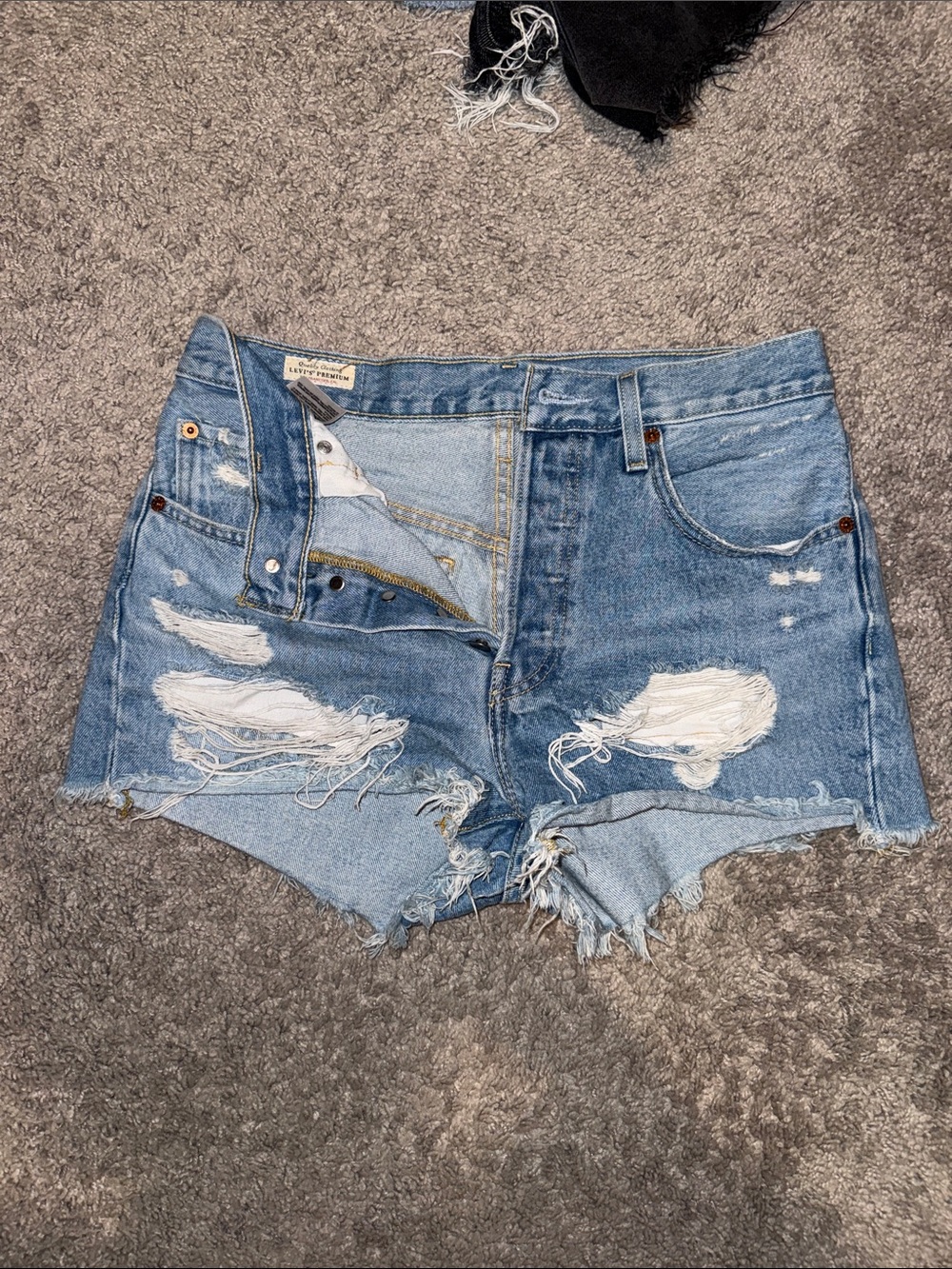 Signature by Levi Strauss Light Blue Distressed Denim Cutoff Shorts